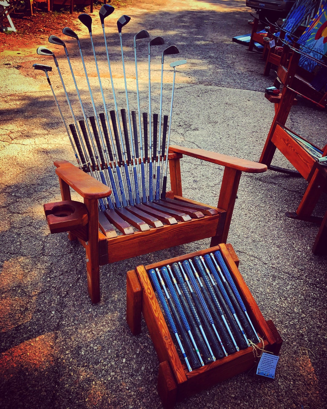 Deluxe Adirondack Chair With Ottoman Golf Club Chair Unique Patio Chairs Wood Adirondack Chair Wooden Chair Set Porch Chair Golf Lover Etsy