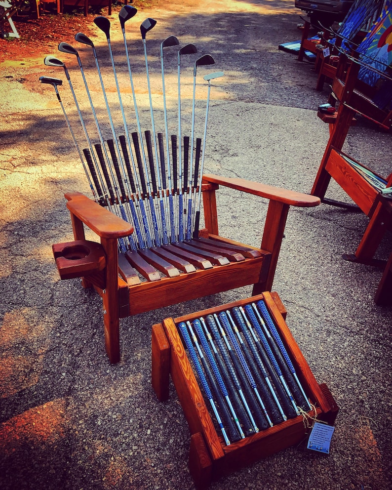 Deluxe Adirondack Chair With Ottoman Golf Club Chair Unique Patio Chairs Wood Adirondack Chair Wooden Chair Set Porch Chair Golf Lover