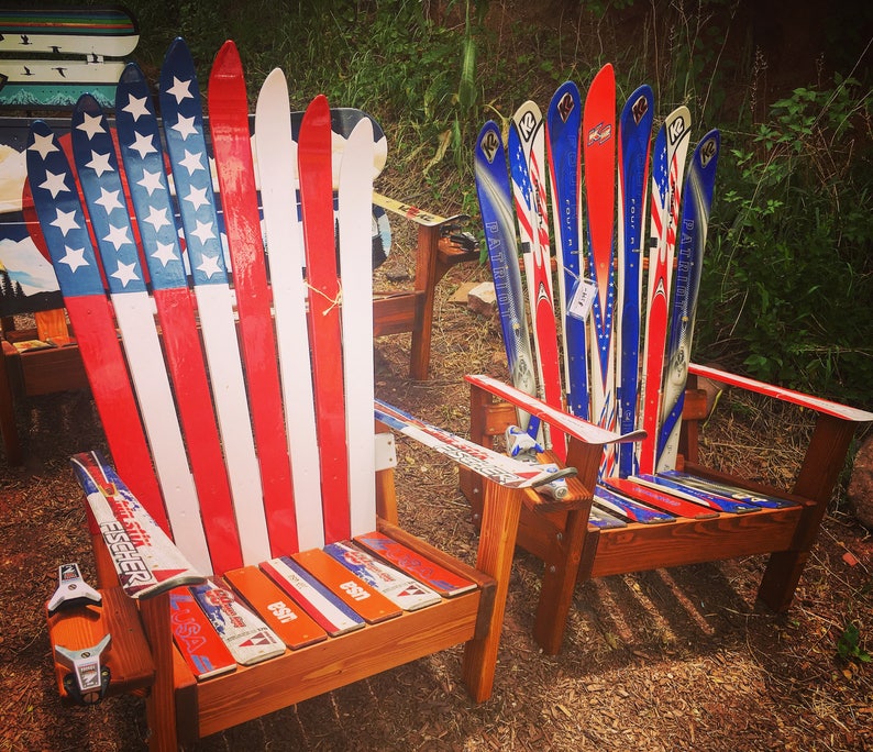 Hand Painted Adirondack USA flag Ski chair image 4