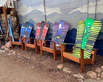 Set of 4 - Custom Snowboard Chairs - made with original skis- Save when you buy a set!  Cool snowboards Custom Set Up