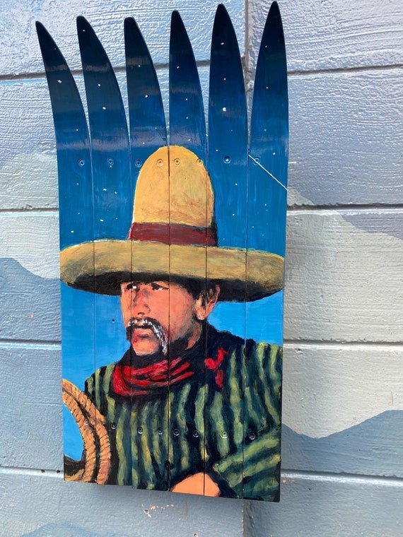 Western Bandito Themed Ski Wall Flag Art, Hand-painted on Upcycled Skis,  Repurpose Ski Wall Flag, Home Décor, Home Painting, Reused Material -   Norway