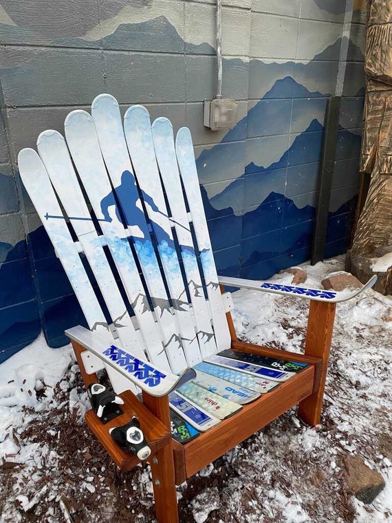 Skier Mural Blue Mountains Adirondack Ski Chair Tall or Medium