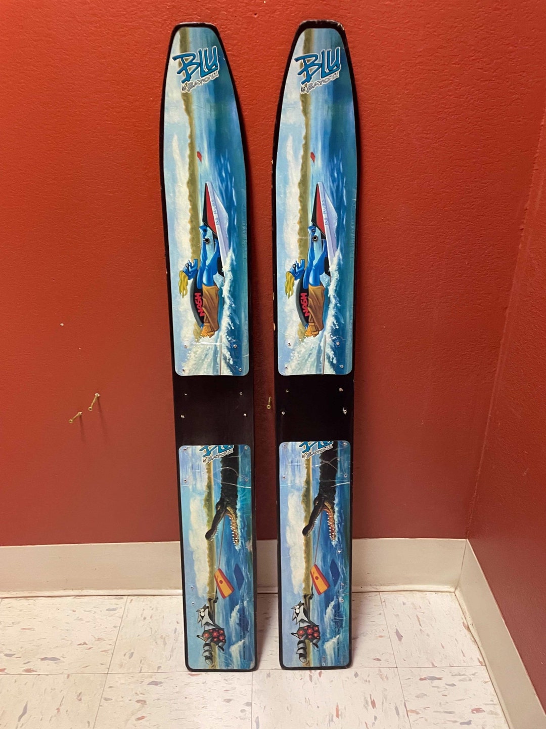 Antique Water Skis, Unique Antique Refurbished Water Ski Wall Art Set