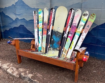Colorful Hybrid Adirondack Ski and Snowboard bench, bench, hand painted, custom, fall colors, matches anything, unique, Choose your colors