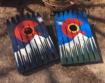 Hand Painted Colorado Ski Mural Cornhole Board Set, Customizable Outdoor Game (NO BAGS)