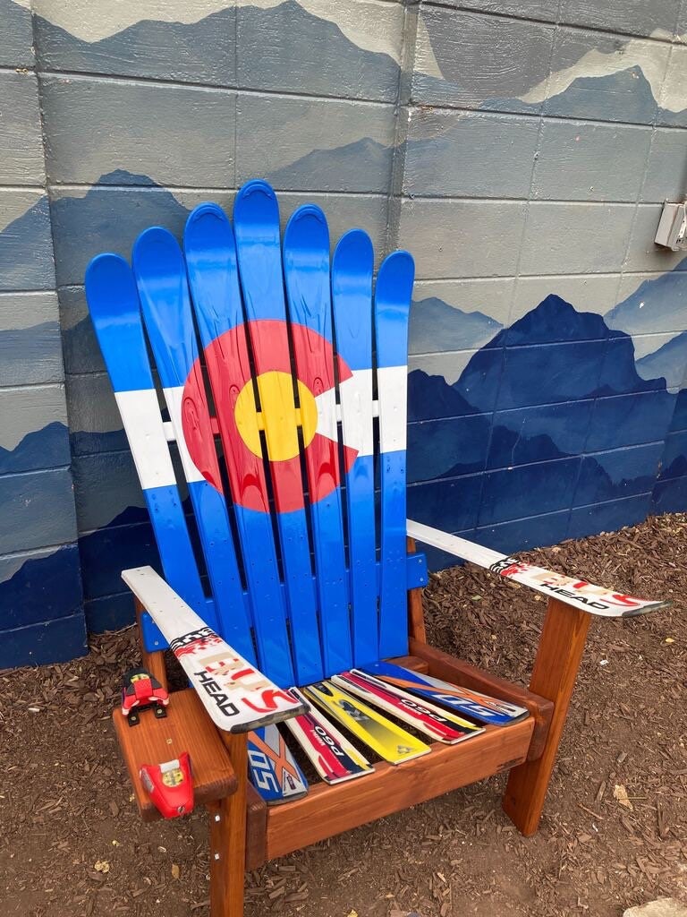 Colorado Flag Ski Adirondack Chair, Douglas Fir Patio Deck Chair