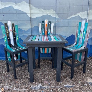 Set of 3 - (2)Ski Bar stools and Pub Table, Patio Chairs, High Top Dining Chairs, Pub Table Chairs, Outdoor Bar Stools, Ski Bar Stool