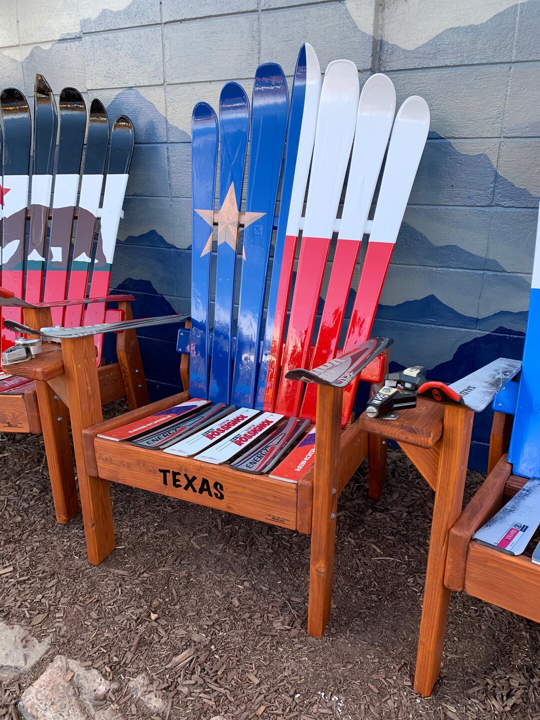 Texas Flag Patio Chair, Adirondack Chair, Hand Painted Mural Ski Chair