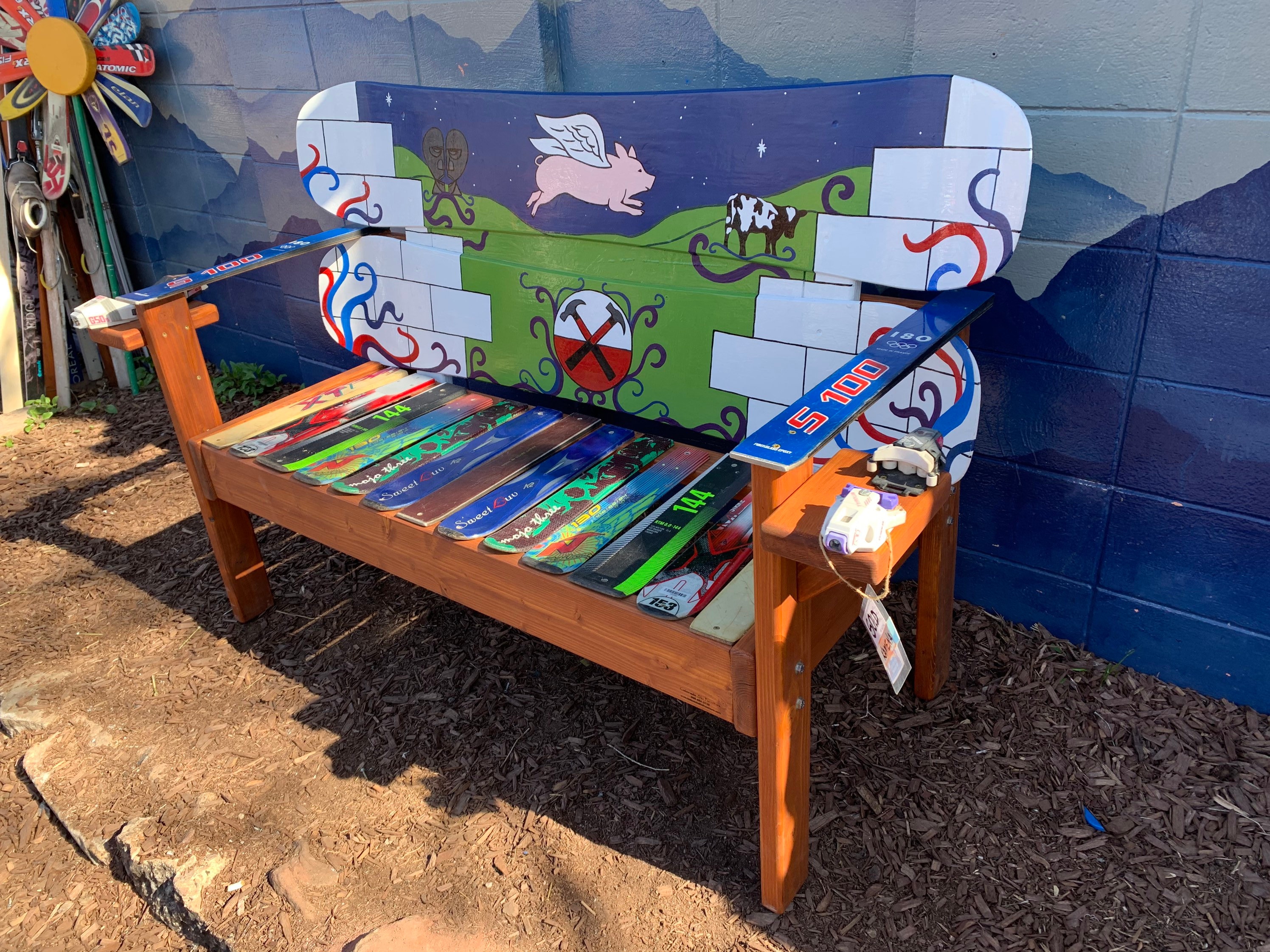 Pink Floyd Themed Snowboard Bench, Hand Painted Outdoor Furniture