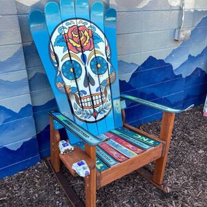 Mexican Sugar Skull/ Day of the Dead Ski Chair, Hand painted, Adirondack chair, sugar skulls, custom chair, deck chairs, patio chair image 3