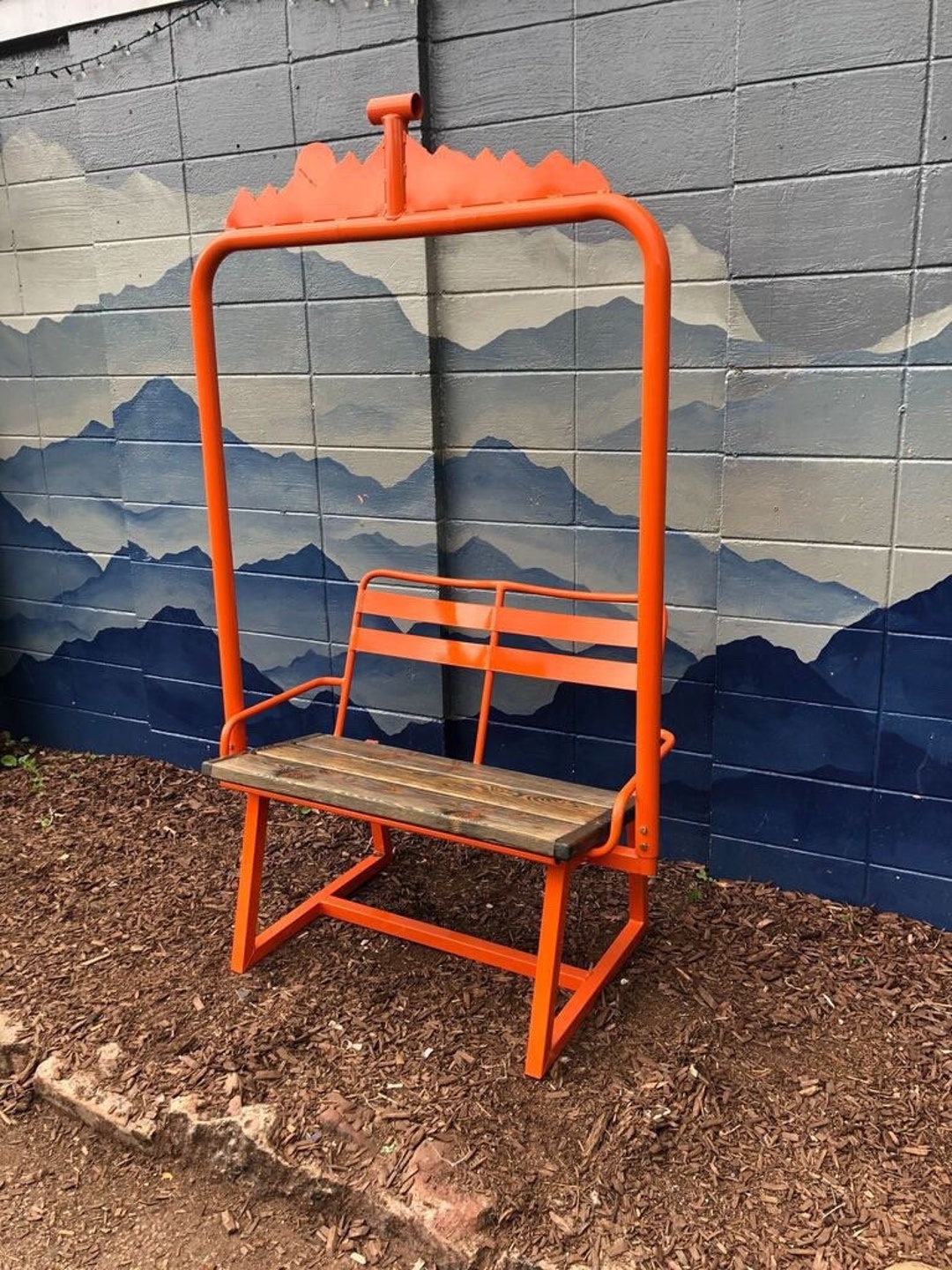 Custom Ski Chairlift Bench With Wooden Seat Powder Coated Etsy