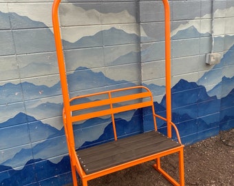 Custom ski chairlift bench with wooden seat powder coated Orange- or any color you choose, replica lift, ski chairs, chairlift, ski decor