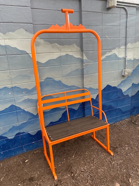 Custom ski chairlift bench with wooden seat powder coated Orange- or any  color you choose, replica lift, ski chairs, chairlift, ski decor