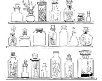 Coloring Page PDF: Apothecary Jars