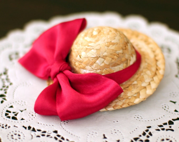 Mini Straw Hat Hair Clip Mini Hat Hair Clip Halloween Hair Clip Red