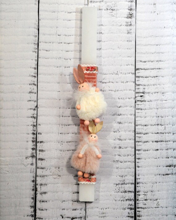 Greek Easter Candle For Girl Baby Romantic Bunnies Easter Etsy
