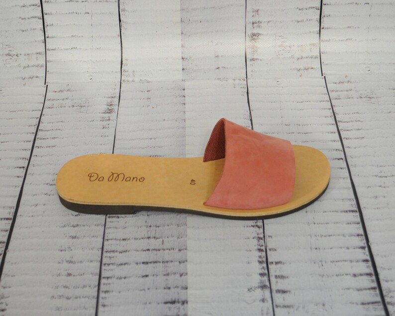 Suede leather slides women Greek leather sandals elegant hippie flats