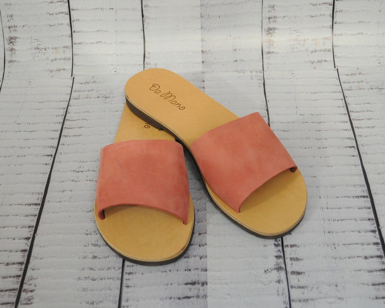 Suede leather slides women Greek leather sandals elegant hippie flats