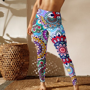 Colorful Mandala Yoga Leggings Yoga Pants, Pilate Leggings, Workout Tights, Workout Outfit, Junior’s Activewear, Cute Festival Leggings