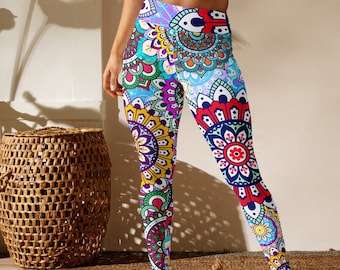 Farbenfrohe Mandala Yoga Leggings Yoga Hose, Pilates Leggings, Workout Strumpfhose, Workout Outfit, Junior’s Activewear, süße Festival Leggings