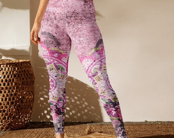 Süße Mandala Yoga Leggings Yoga Hose Pilates Leggings Workout Strumpfhosen, Workout Outfit Damen Activewear Pink Festival Leggings für Frauen
