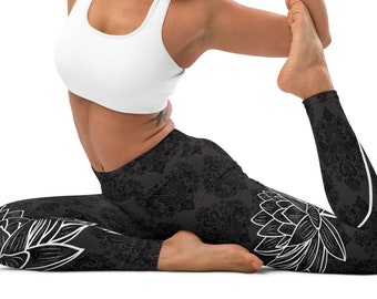 Wunderschöne Lotus Blumen Yoga Leggings Yoga Hose, Pilates Leggings, Workout Strumpfhose, Workout Outfit, Damen Activewear, Festival Leggings