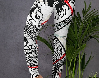 Niedliche Drachen Leggings Yoga Hose Pilates Leggings Workout Strumpfhosen, süße Damen Activewear, Festival Leggings, chinesische Neujahrs Drachen Leggings
