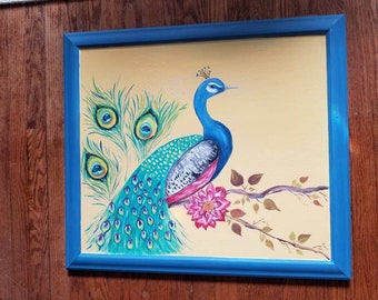 Whimsical Peacock Art,7.75 Hand Painted Decorative Whimsical Peacock Plate and Easel,Peacock Art,Peacock Plate and Easel,Peacock Plate Gift