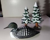 Hand carved loon, loon sculpture, common loon carved decoy, common loon carved decoy, common loon wood collectible