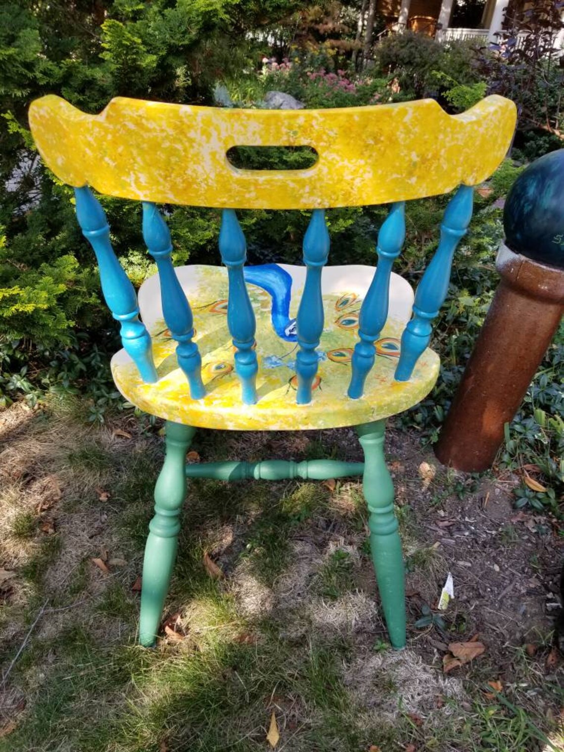 Peacock Chair Painted Peacock Chair Handpainted Peacock Etsy