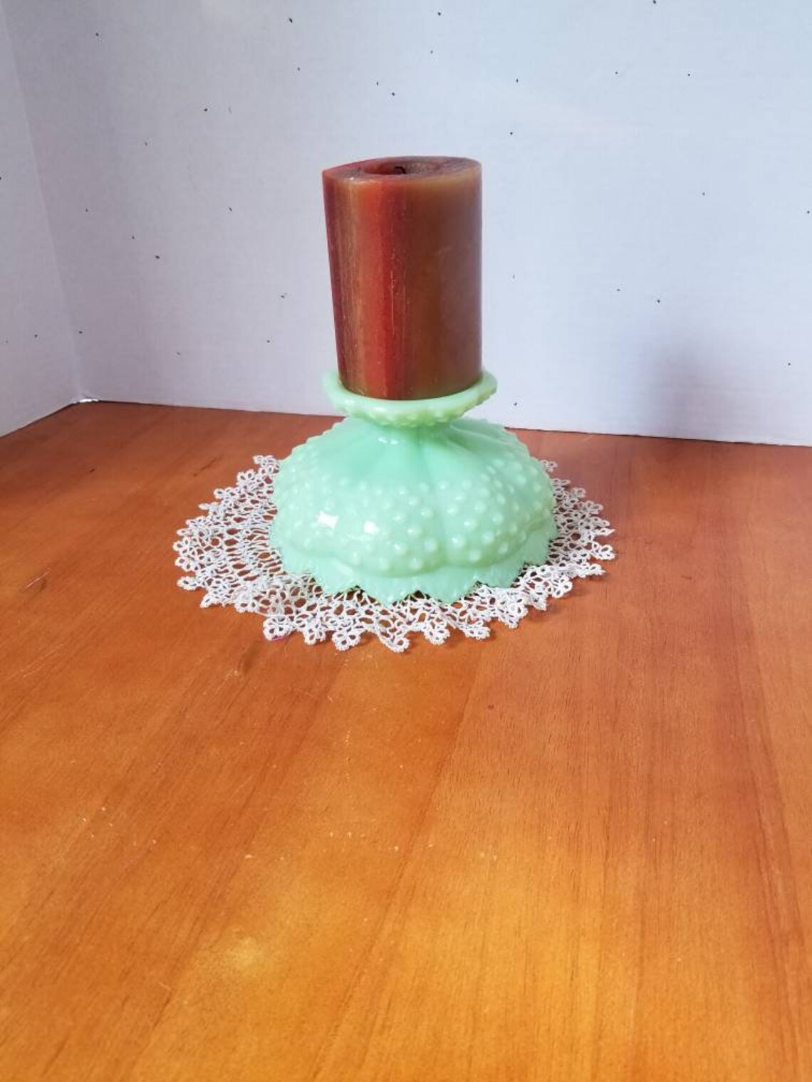 Fenton lime green hobnail candle floral holder vintage Etsy