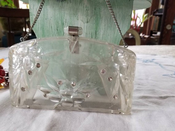 MCM lucite clutch with rhinestones, vintage lucit… - image 1