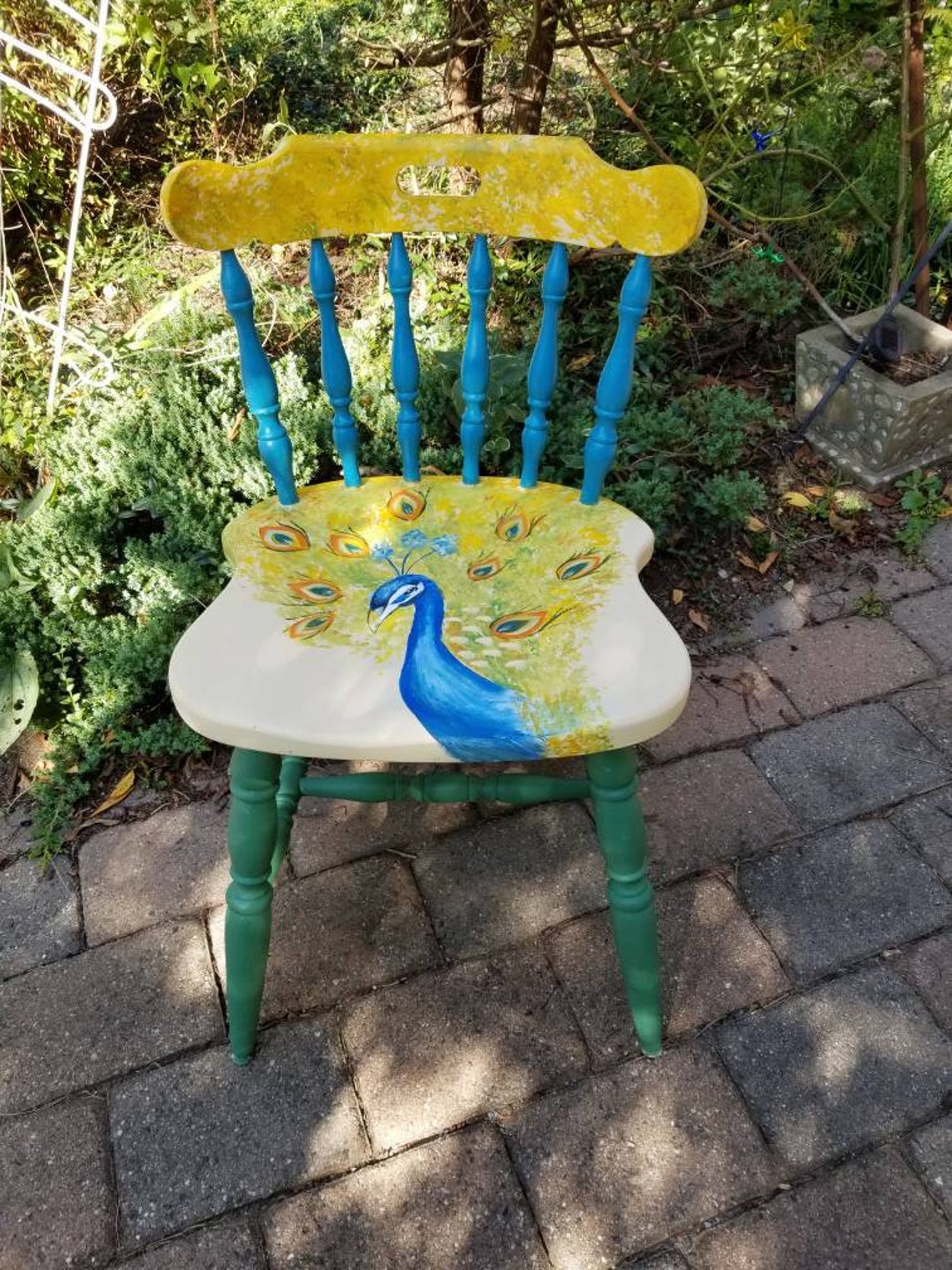 Peacock Chair Painted Peacock Chair Handpainted Peacock Etsy