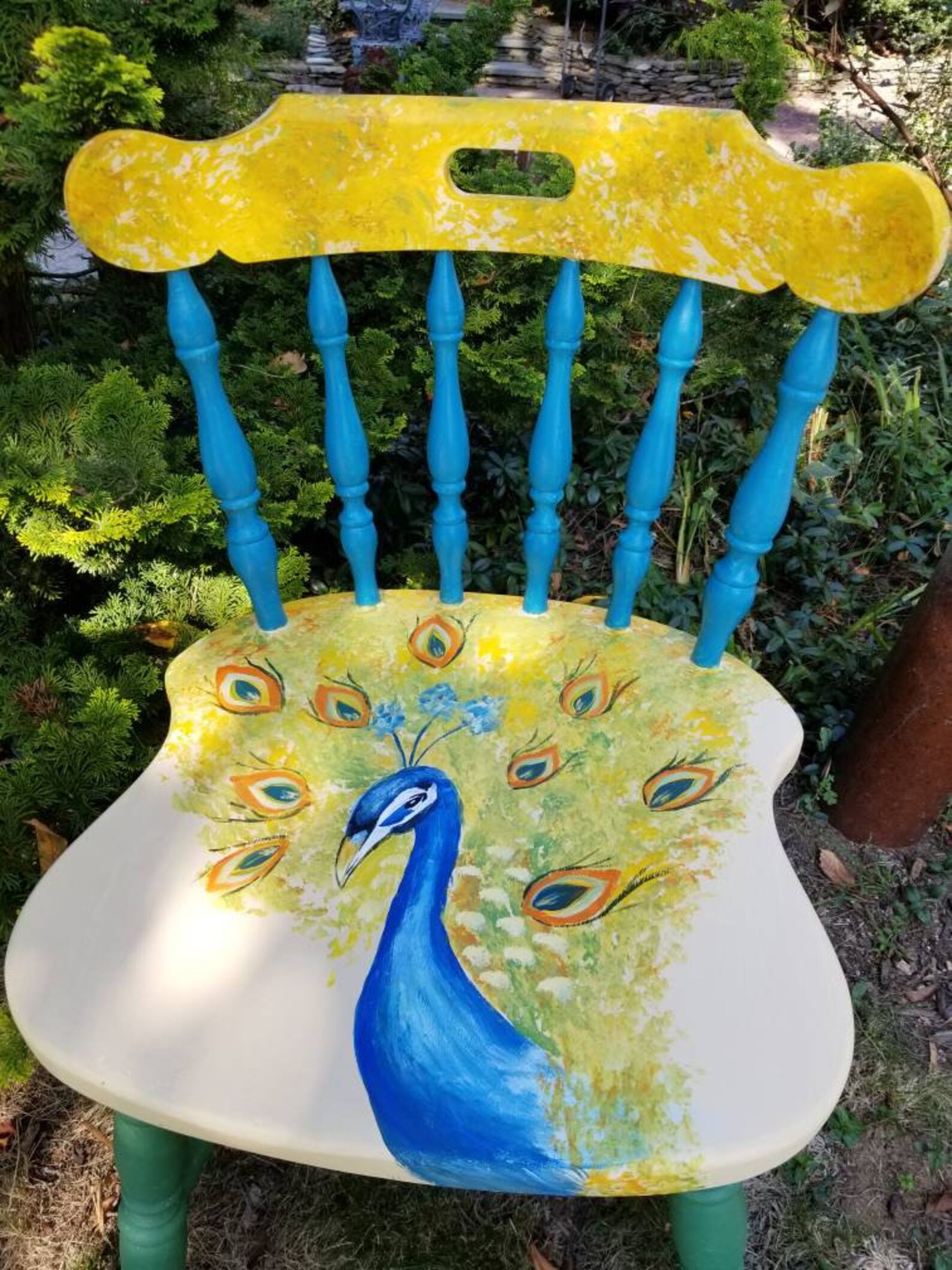 Peacock Chair, Painted Peacock Chair, Handpainted Peacock Chair, Peacock Art, Peacock Decor