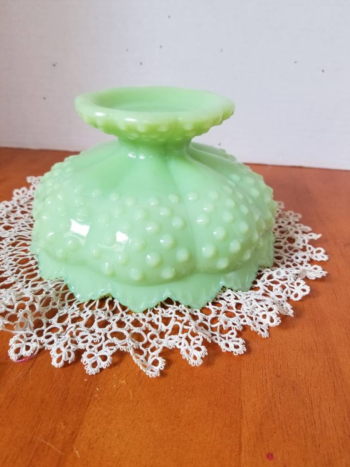 Fenton lime green hobnail candle floral holder vintage Etsy