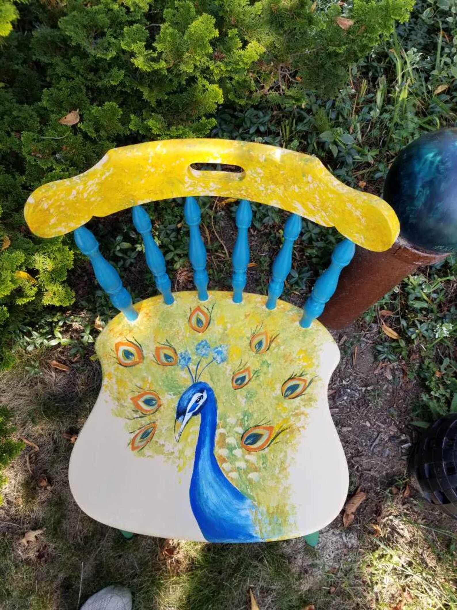 Peacock Chair, Painted Peacock Chair, Handpainted Peacock Chair