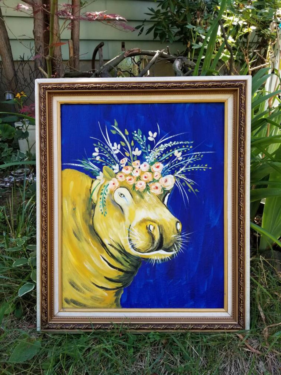 Hippopotamus Art Hippo Arthippo Floral Crownhandpainted Etsy