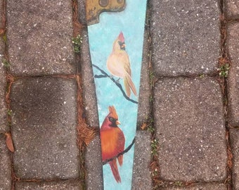 Vintage handsaw with cardinals,cardinals painting, vtg handsaw decor,cardinals decor,handsaw cardinals,painted cardinal handsaw,bird paintin