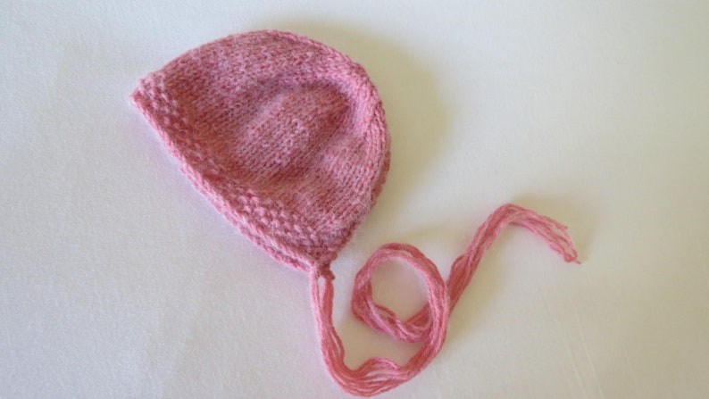 Darcy Photo Prop Newborn Girl Hat Bonnet Rose Pink with Seed Stitch Border