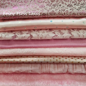 Pacote de tecido rosa, kit, texturas, lixo, diário, costura lenta, arte em tecido, colagem de mídia mista, roupas de boneca, tecido, acolchoado, roupas de boneca