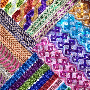 Bling Pack 40+ pcs 9 yards trims junk journal slow stitching mixed media collage embellishment notion bling trims sewing quilting fabric art