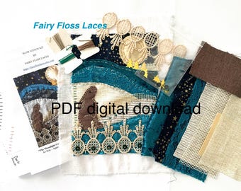 Digital download: patterns & instructions for slow stitch kit fabric collage textile art hand embroidery primitive hare - Moon Gazing Hare