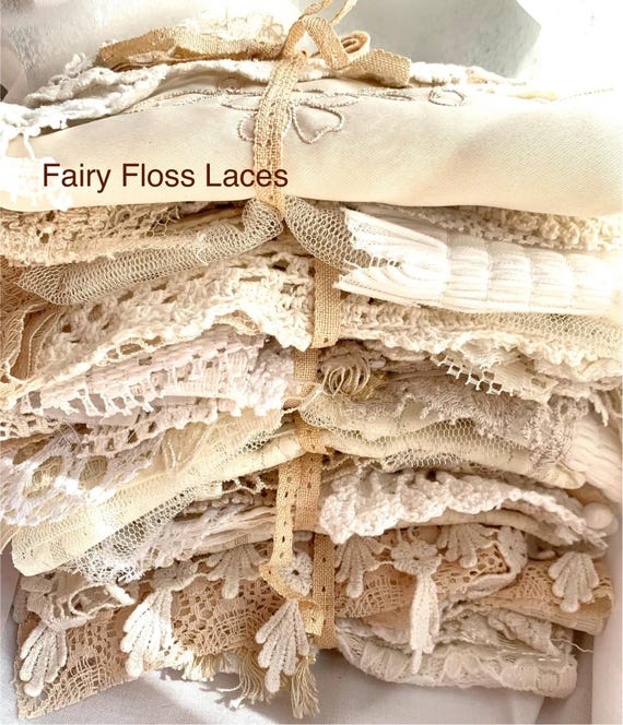30+ pcs Mystery Bundle kit assortment of laces and trims vintage junk journal slow stitching mixed media collage - Neutrals / shabby chic