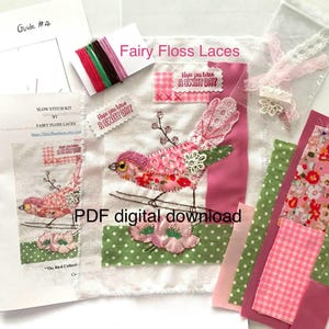 Digital download: patterns & instructions for slow stitch kit fabric collage textile art quilt pattern raw edge hand embroidery - Juliet