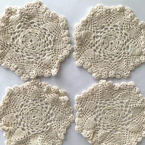 Vintage Cream Crochet Doilies - Set of 4, 7.5&quot; Mandala Decor