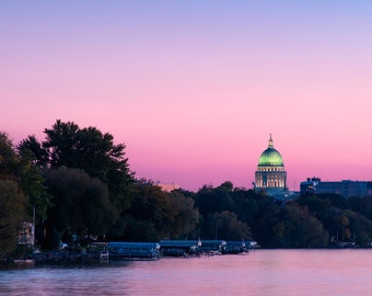 Madison Wisconsin Photography, Wisconsin State Capitol Building At Sunset