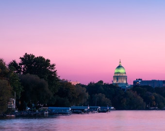 Madison Wisconsin Photography, Wisconsin State Capitol Building At Sunset