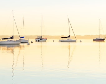 Sailboat Art, Mendota Sailboats at Sunrise, Madison Wisconsin Photography, UW Madison