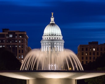 Madison Wisconsin Photography, Wisconsin State Capitol, Water Fountain, Downtown Madison, Monona Terrace