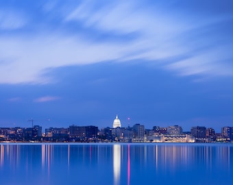 Madison Wisconsin Photography, Madison At Dusk, Wisconsin State Capitol, Madison Skyline